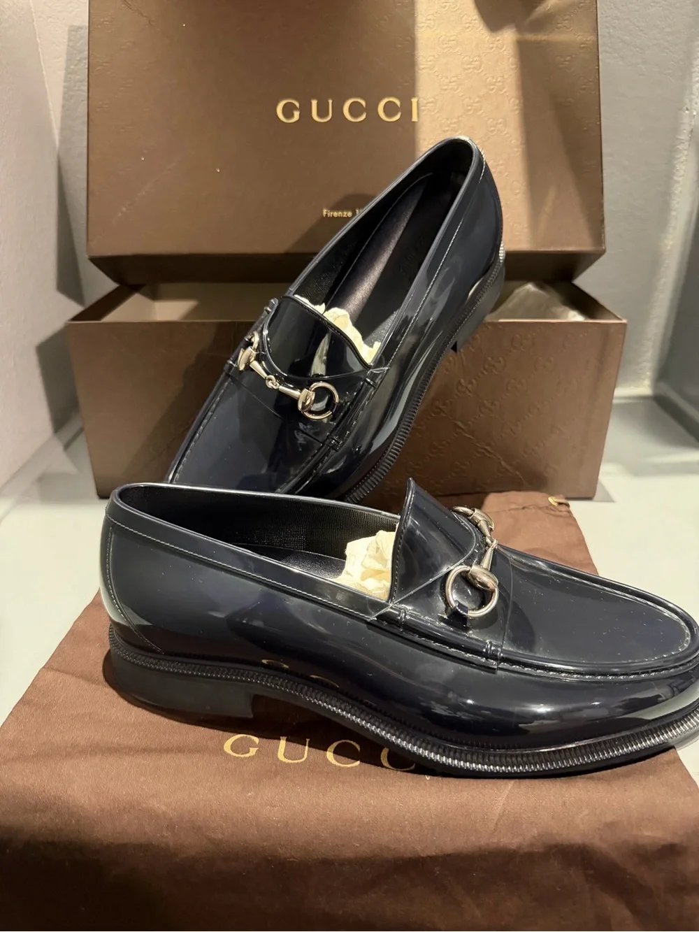 Gucci Horsebit Black Rubber Jelly Loafers Men’s Size 8